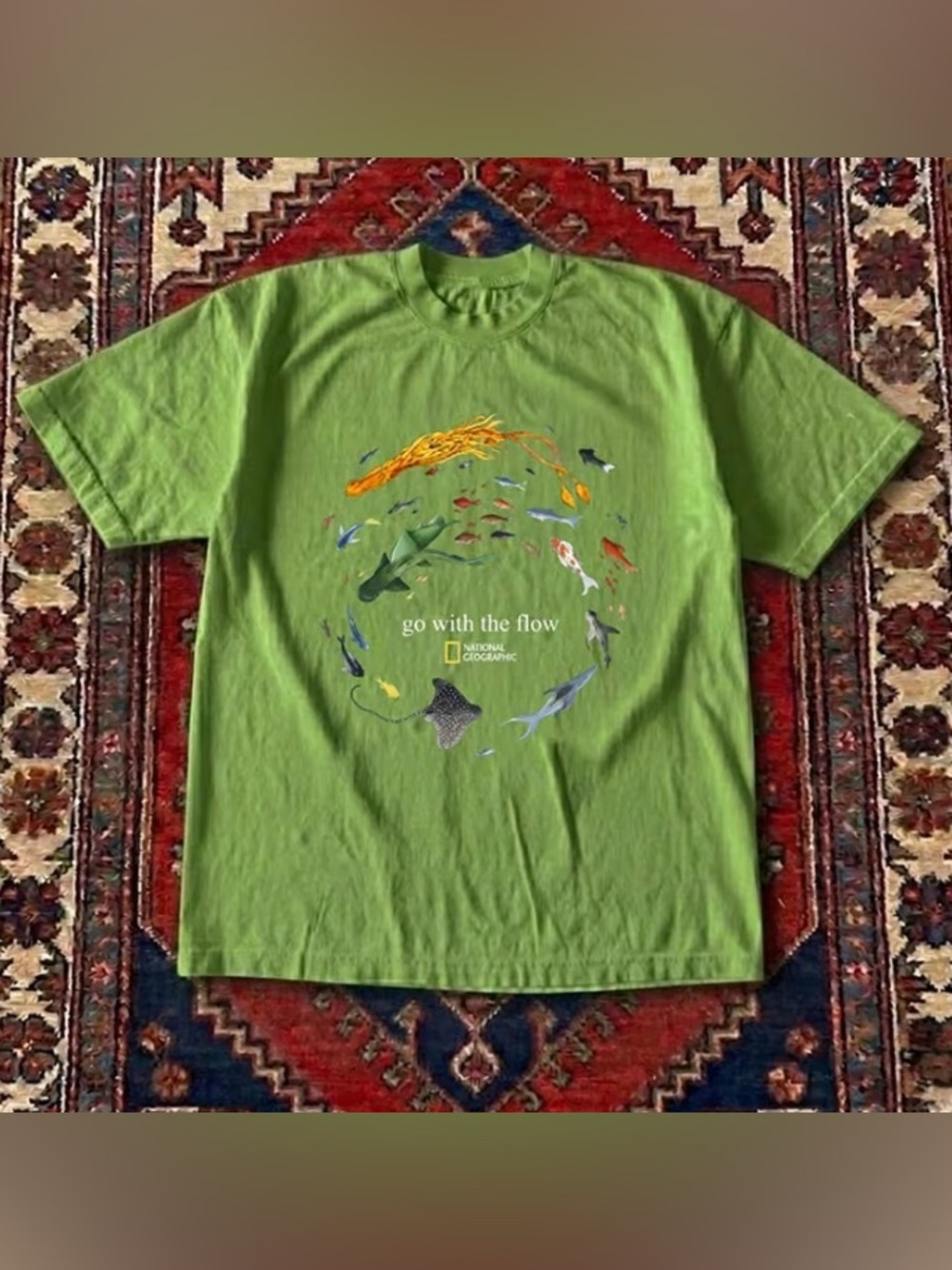 National Geographic Green Fish Circle Graphic T-Shirt Go With The Flow Animal